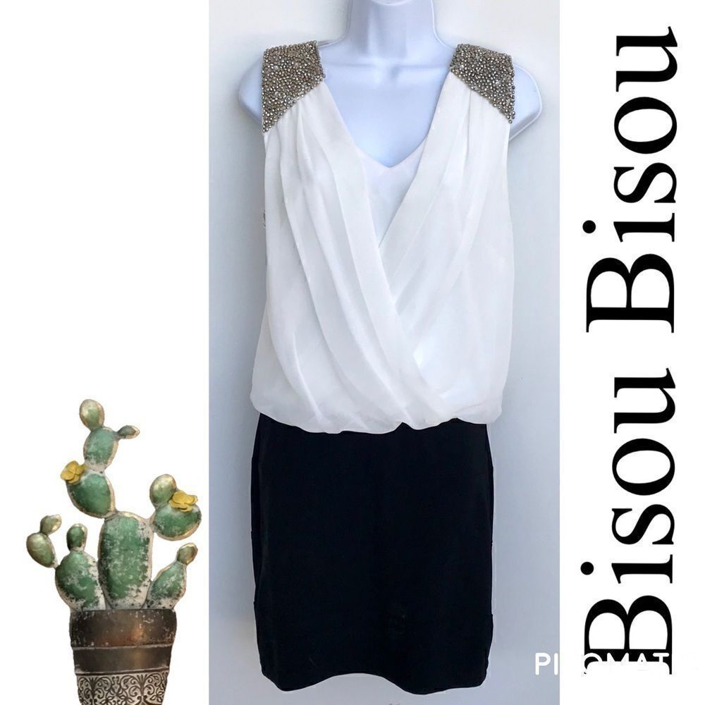 NWT Bisou Bisou Black White dress crystals sz 2